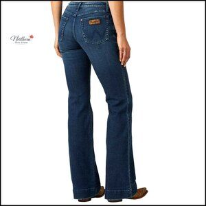 Mid Rise Wide Leg Stretch Jeans, Women's Denim Trousers, Comfort Fit